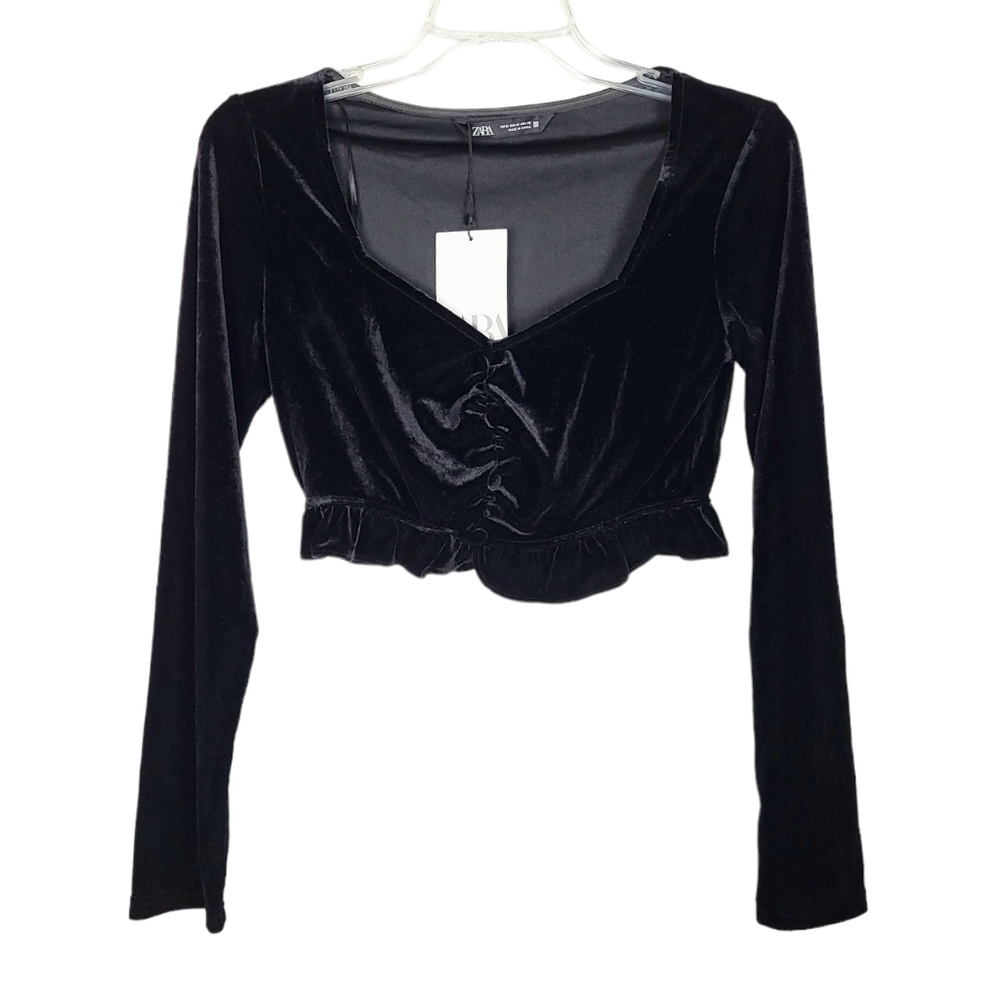 ZARA long sleeve velvet cropped top NWT